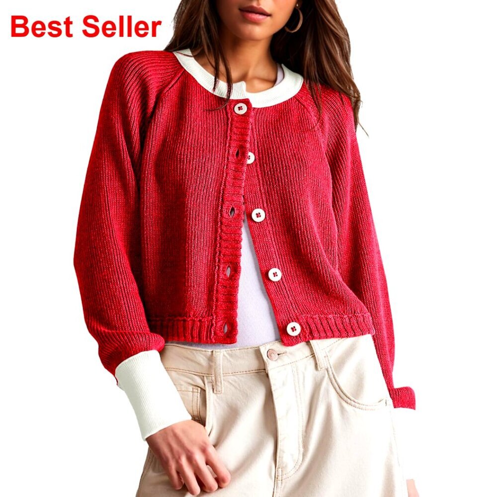 Cropped Cardigan Sweater Long Sleeve Open Front Button Down Knit Outwear